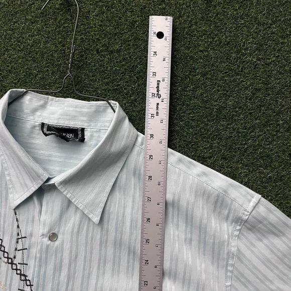 Y2K Embroidered Light Blue Pearl Snap Button Down Shirt - Picture 5 of 6